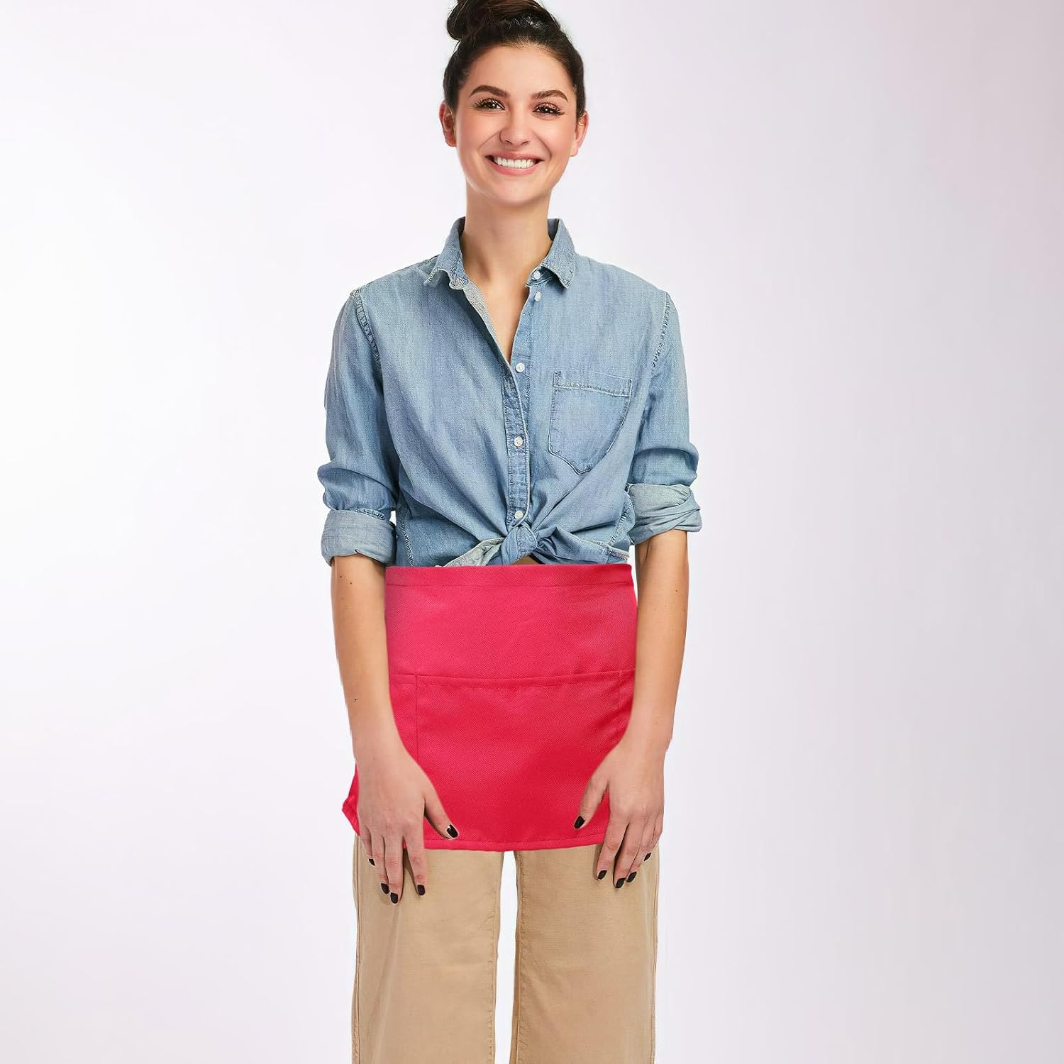 Professional Chef and Waitress Half-length Waist Apron with Double Pockets, Polyester Material, Stain Resistant and Wear Resistant for Kitchen and Restaurant Use