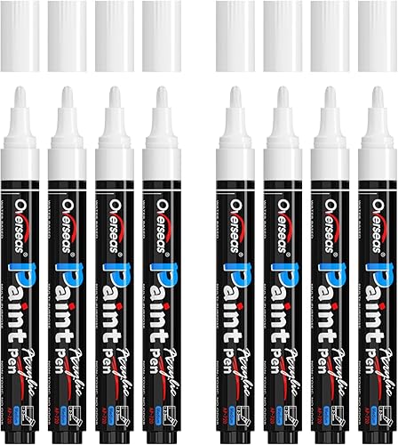 Miniatura 13 de Overseas Marcadores de pintura acrílica metálica plateada, paquete de 8 bolígrafos de pintura acrílica de punta media, a base de agua, secado