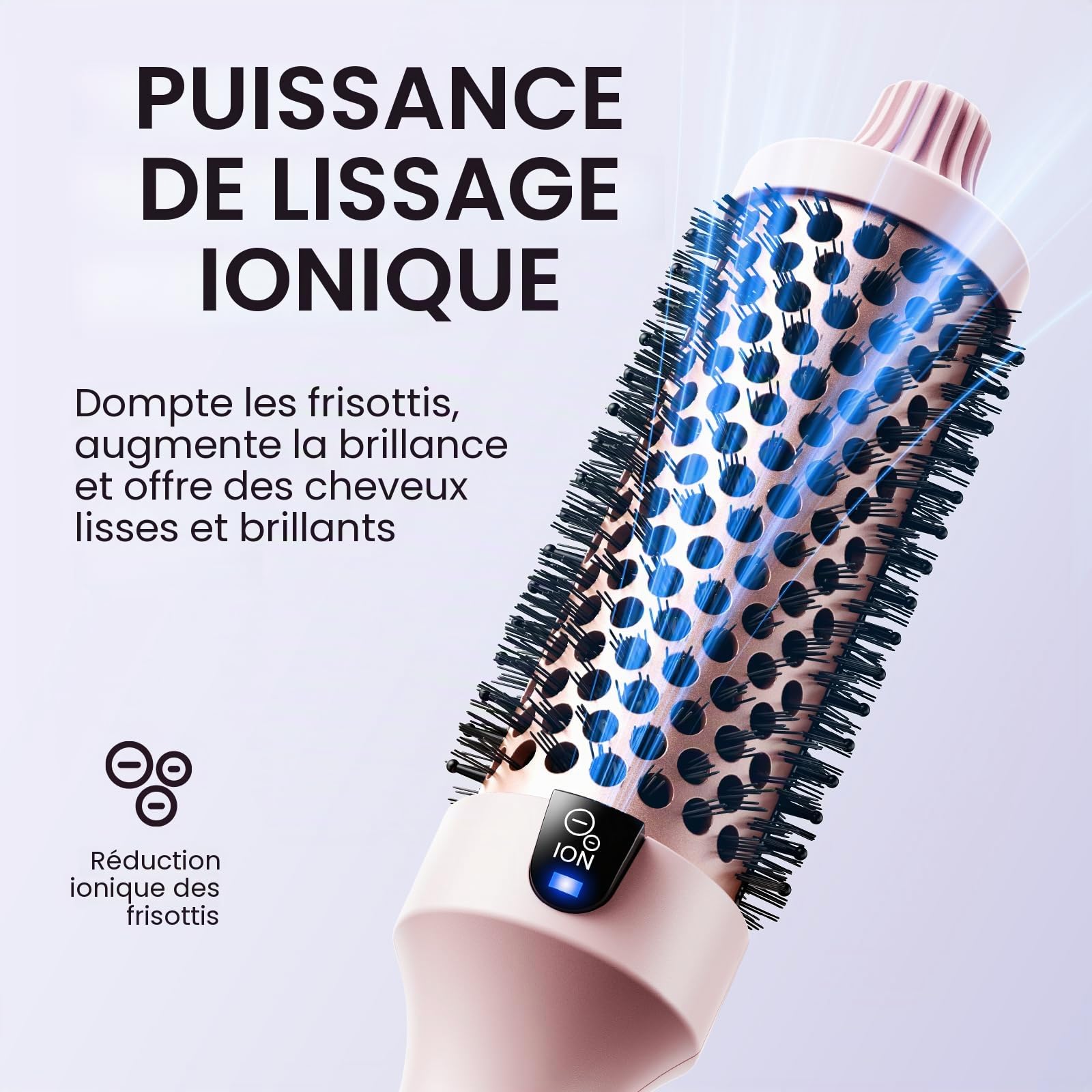 Wavytalk Brosse thermique, 3,8 cm, brosse ronde chauffante pour un look éclatant, double tension, rose, sakura, céramique tourmaline, technologie ionique négative, 5 réglages de température