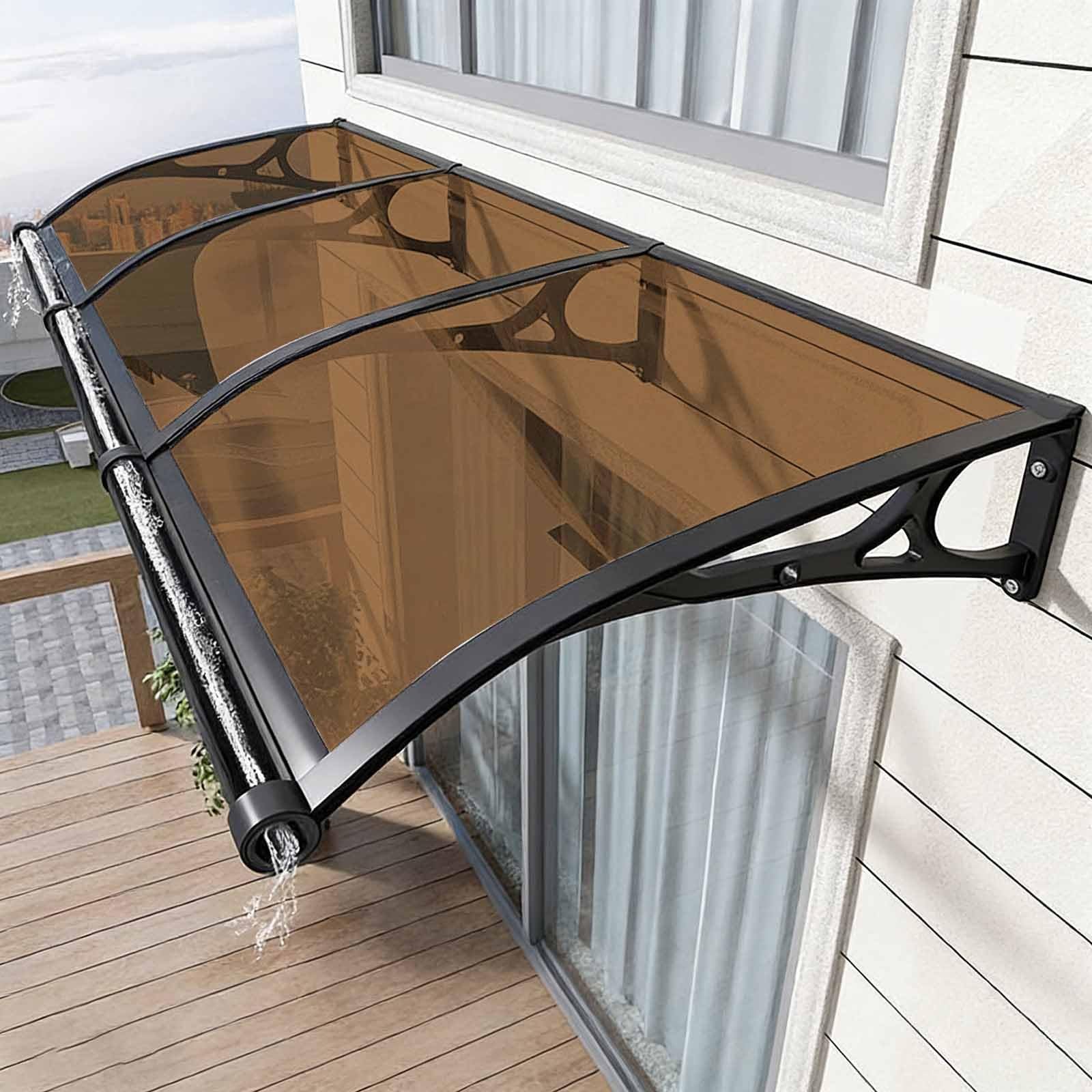 GJMSSMY Transparent Outdoor Canopy for Door & Window, Brown Awning, Weather-Resistant Rain, Snow, Sun Protection, 100x280cm (39x110in) - Ideal for Entryway, Balcony, or Terrace