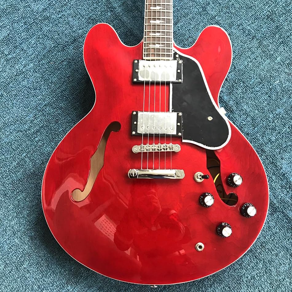 Chitarra elettrica Custom Red Jazz 335 con tastiera in palissandro e accessori cromati - Guitarra Electrica professionale personalizzata