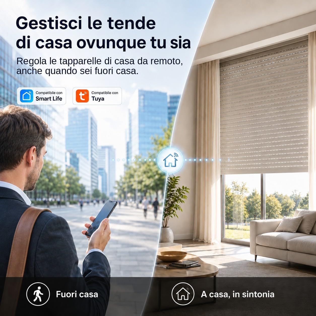 LoraTap Interruttore WiFi per Tenda, Interruttore Tattile Controllo APP o Vocale di Alexa Echo e Google Home, Interruttore Timer Telecomando per 600W CA Persiane Avvolgibili e Tapparelle Motore