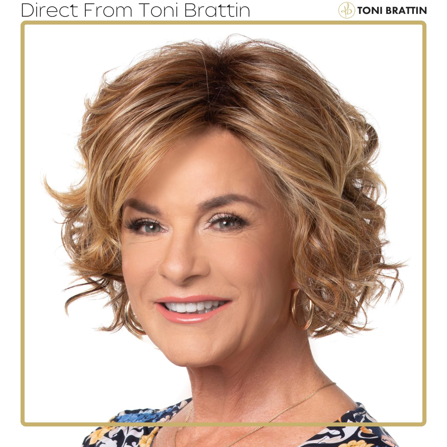 Toni Brattin Exceptional You Wig - Chin-Length Cascade of Wavy Curls & Side-Swept Bangs - Heat-Friendly Fiber Looks & Feels Like Natural Hair - Adjustable and Comfortable (Red Blonde, Regular)