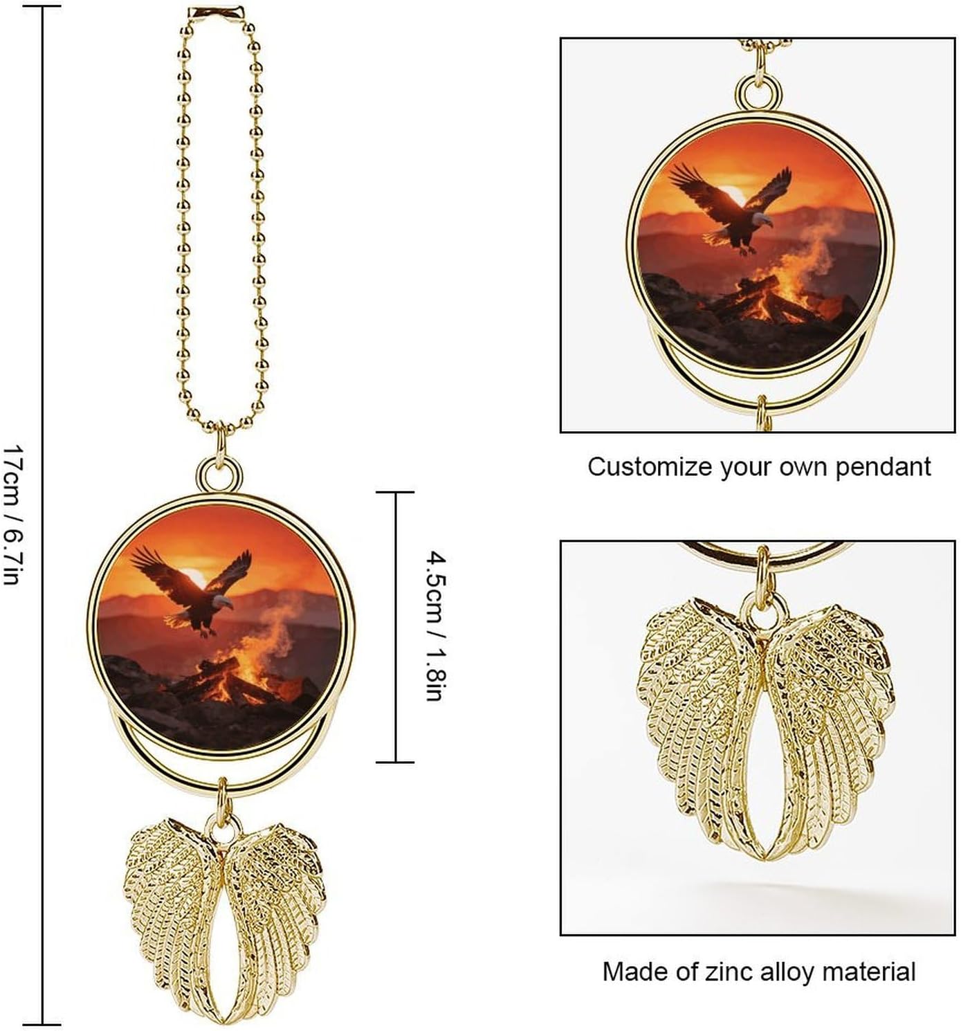 Sunset with Eagle and Bonfire Guardian Angel Car Charm for Rear View Mirror image 2