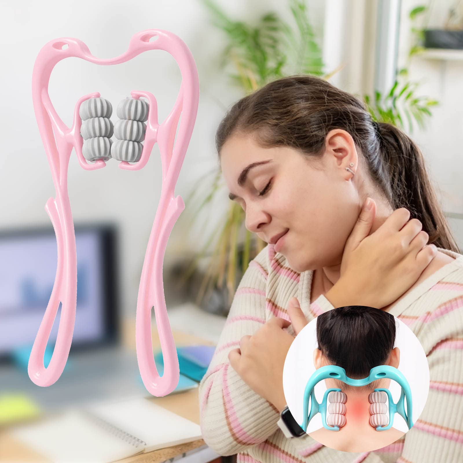 Azcona Impex™ Neck Massager, Trigger Point Roller Massager for Pain Relief deep Tissue Handheld Massager Tool with 6 Balls Massage Point Suitable for Legs Waist Neck and Shoulder Relaxer (multicolor)