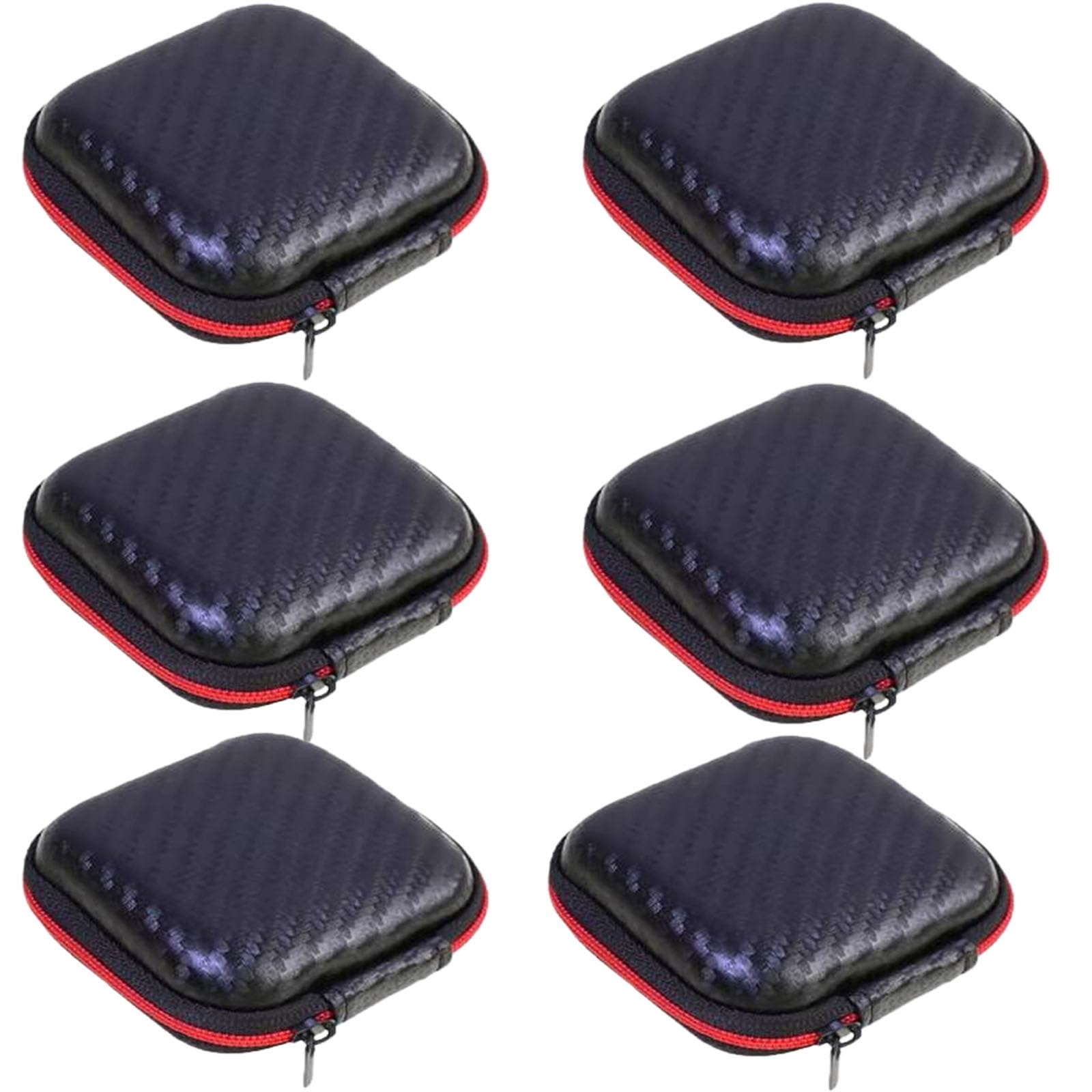 JCKD 6-piece portable headphone case, mini EVA bag, storage bag, hard shell with zipper, can be used for headphones/earplugs/Bluetooth/charging cable/keys and other small items (black)