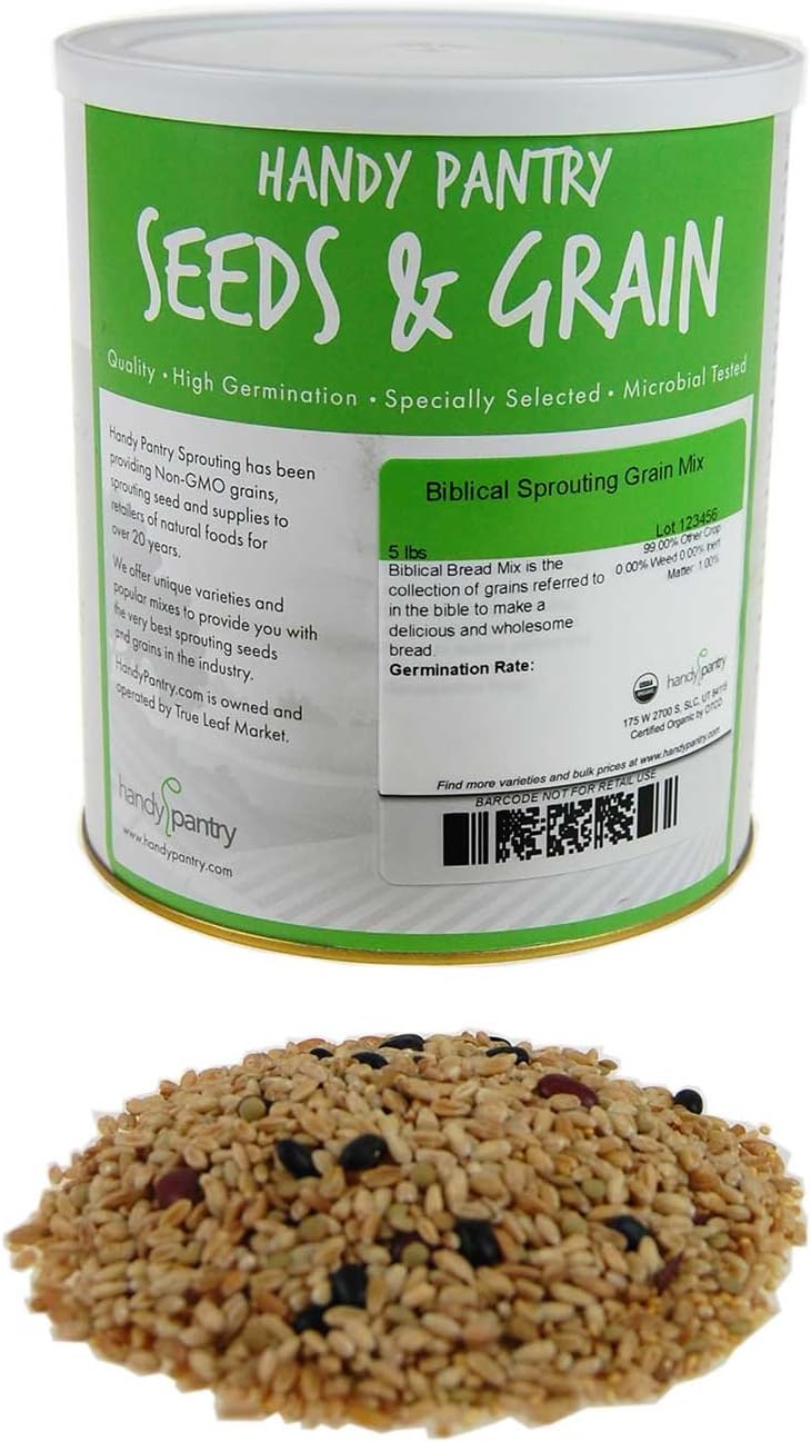 Handy Pantry Organic Biblical Bread Multi-Grain Mix - Make Scripture Bread/Flour - 5 Lbs - Whole Grain Mix: Wheat, Spelt, Barley, Millet, Lentils & Beans