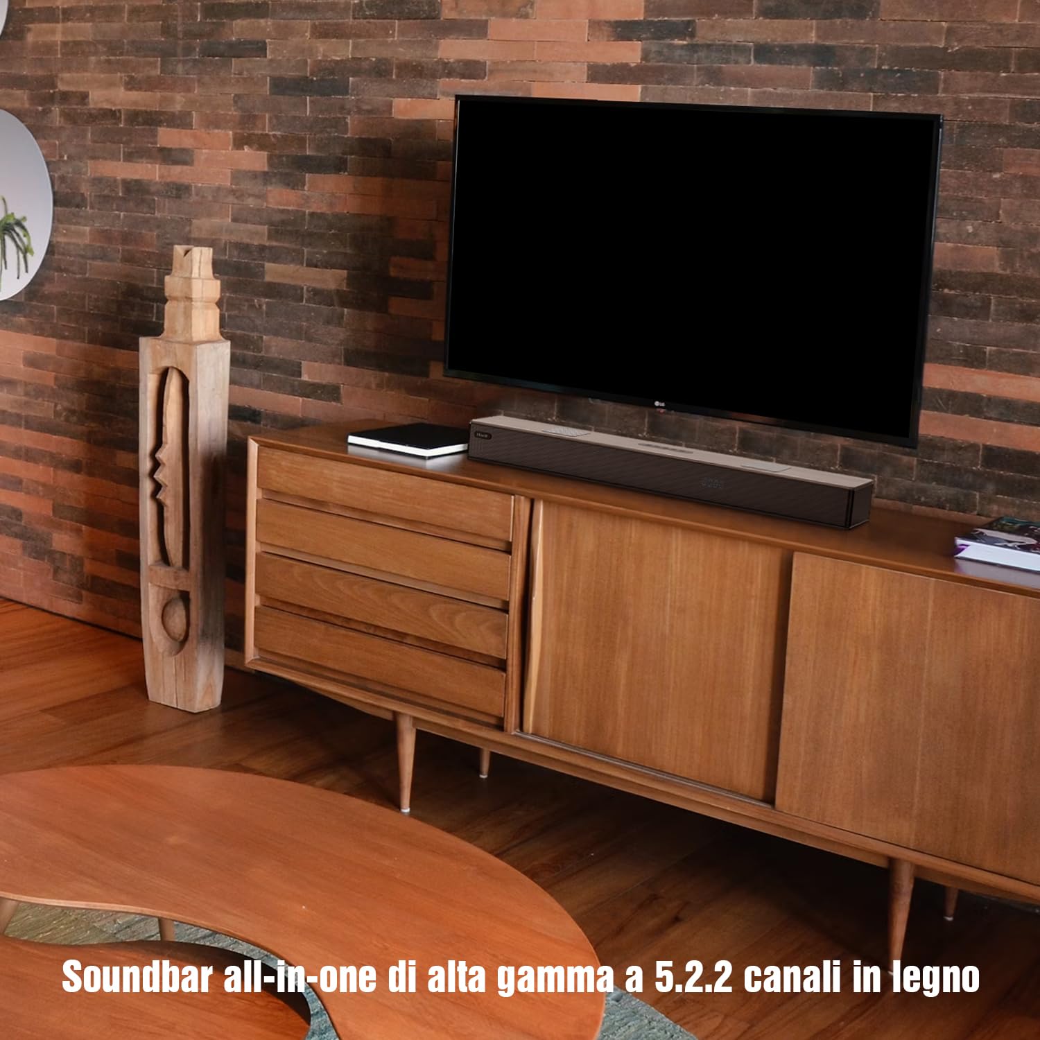 Hiwill 5.2.2 Canali Dolby Atmos Wood Sound Bar, Sound Bar All-in-One per Smart TV con Doppio Subwoofer Integrato, Sistema Audio Surround da 400 W per Altoparlanti TV, WoNoble A502