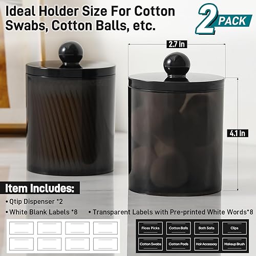 Miniatura 3 de Paquete de 2 dispensadores acrílicos para hisopos de algodón, bolas, almohadillas, púas de hilo dental, juego de tarros de boticario de plástico