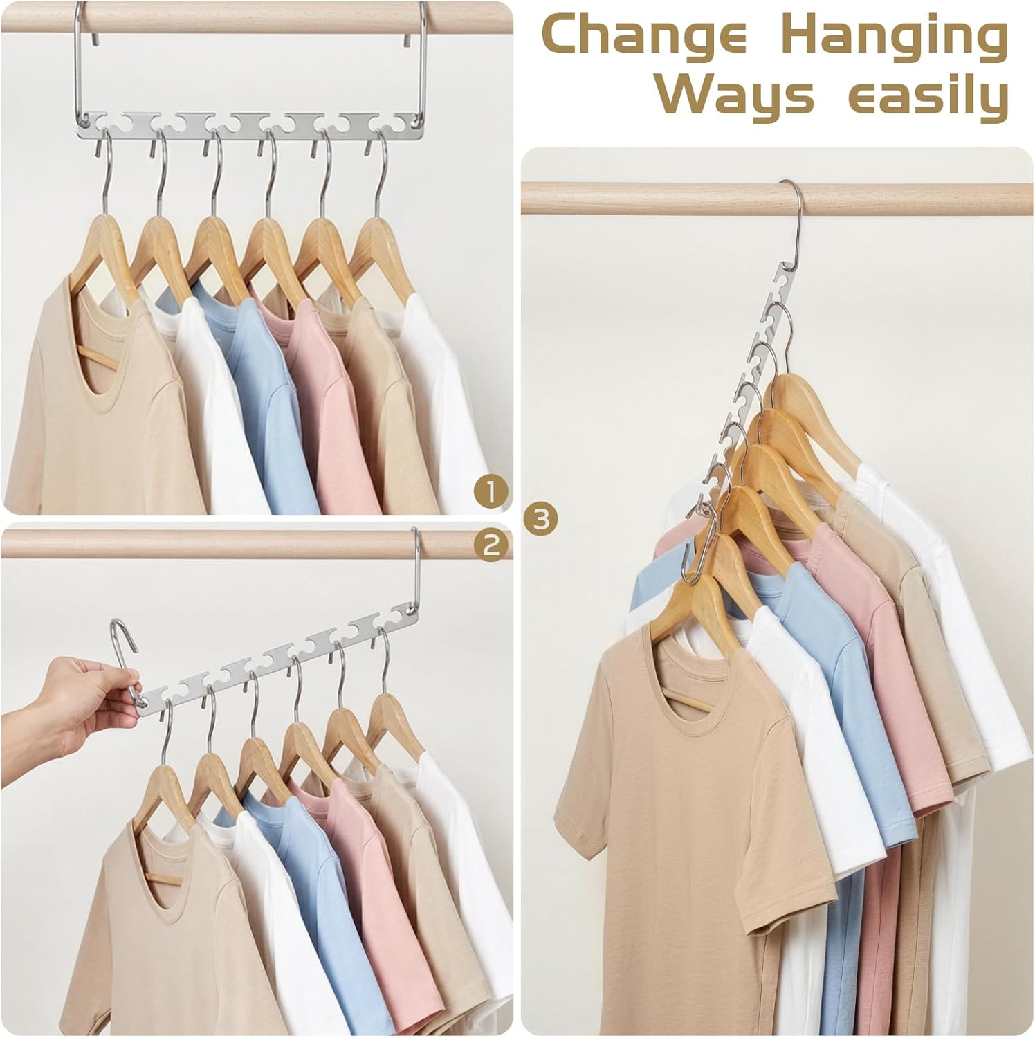 HOUSE DAY 10.5 Inch Closet Space Saving Wardrobe Clothing Magic Hangers Oragnizer Heavy Chrome Hangers, Updated Hook Design Pack of 8