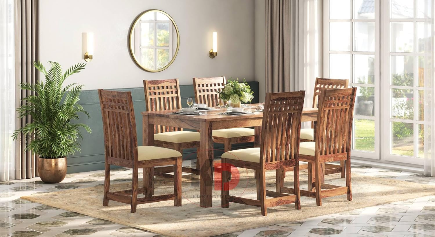 Dining Table Set || Wood Dining Table with Chair 6 Seater || Dining Room Set || Wooden 6 Seater Dining Table || Modern and Unqiue Dining Table for Living Room (6 Seater Dining Table) Natural Finishs-image-47