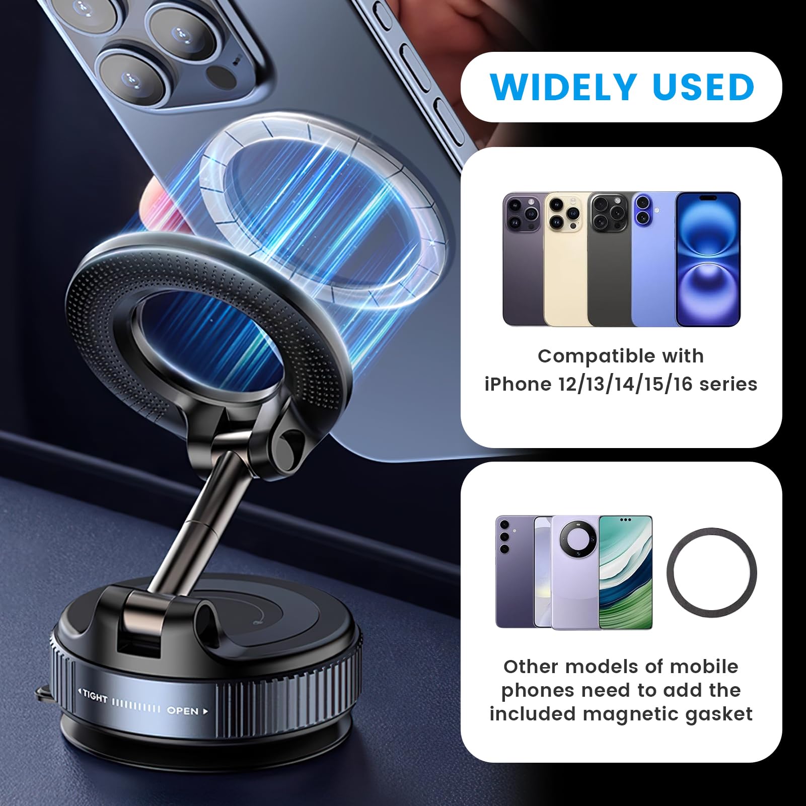 Soporte Magnetico Movil Coche Soporte Movil Coche Iman Ajustable 360° Plegable con Ventosa de Vacío, Suporte Telemovel Carro Compatible con iPhone 16 15 14 Samsung Huawei — view 2