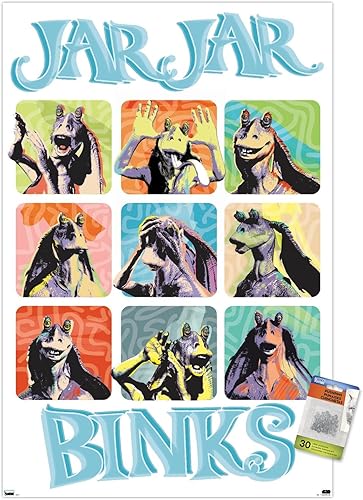 Trends International Star Wars The Phantom Menace - Póster de pared con frasco, diseño de cuadrícula, 22.37 x 34.00 pulgadas, paquete de póster y