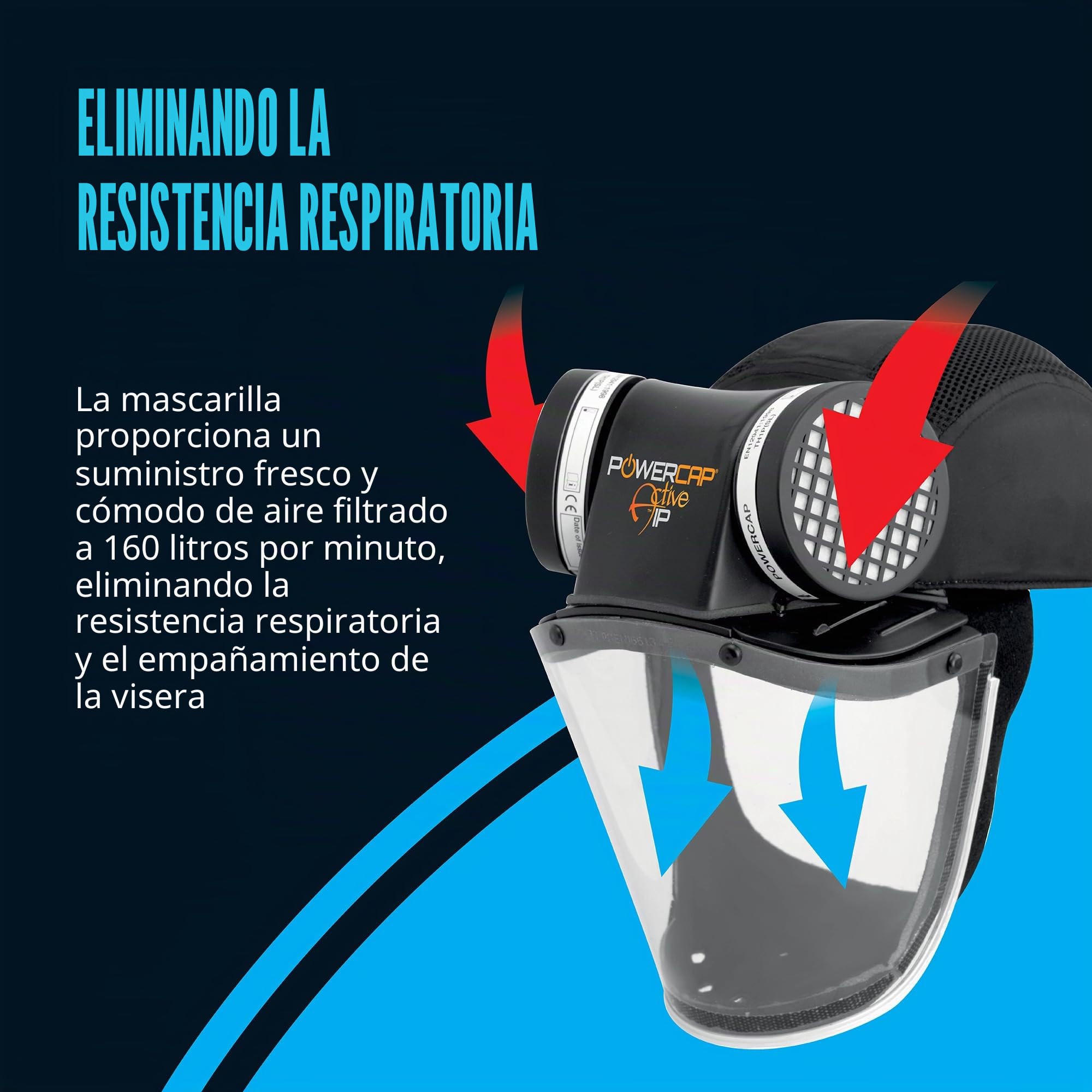 JSP PowerCap Active IP Respirador Motorizado con Visor Antiimpacto | Protección contra polvo y partículas. Visor, batería 8 h y USB. TH1. EN 12941, EN 812 y EN 166.