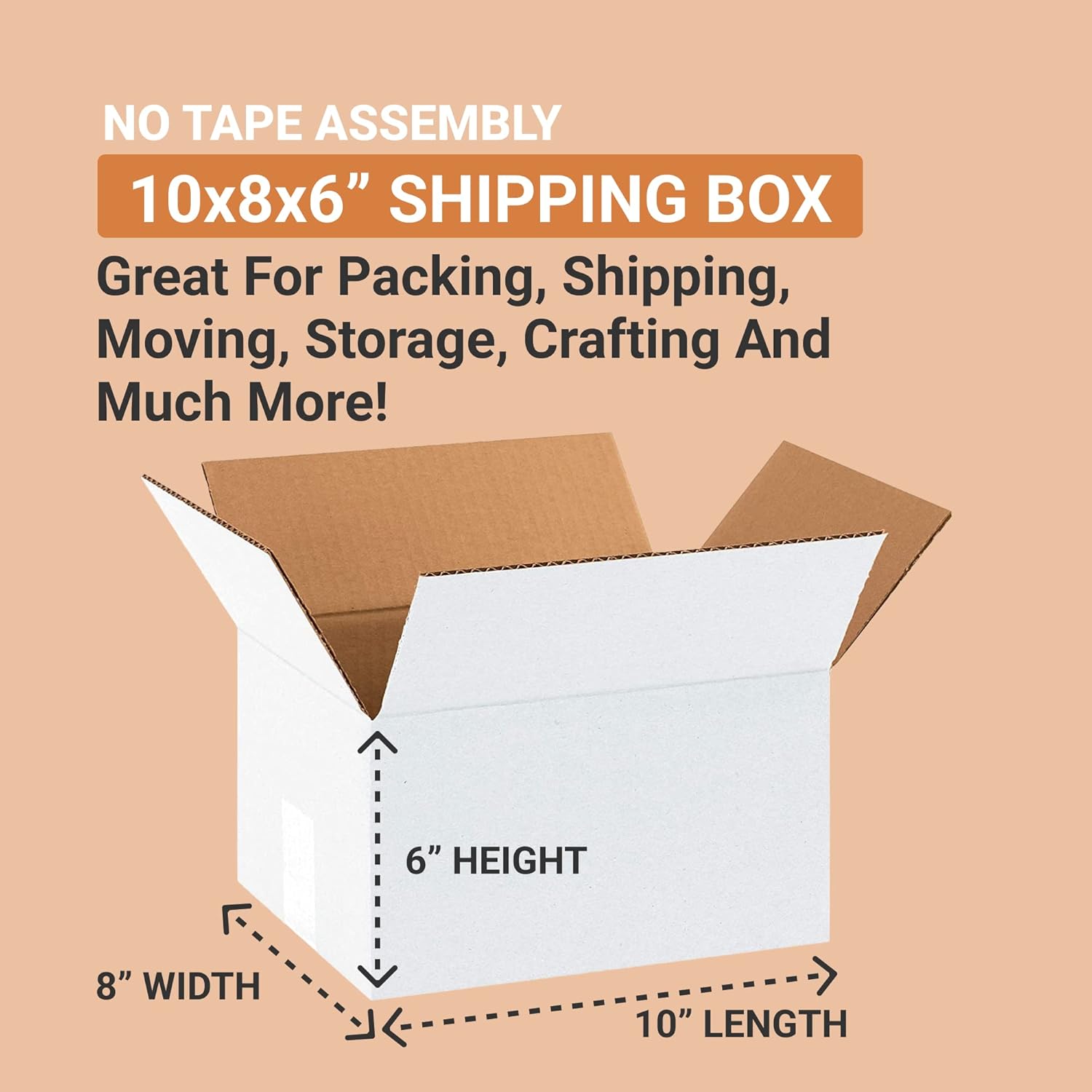 AVIDITI White Shipping Boxes 10"L x 8"W x 6"H (25 Pack) Small Medium Mailing Box for Small Business Packaging, Mailers, Gifts & Storage