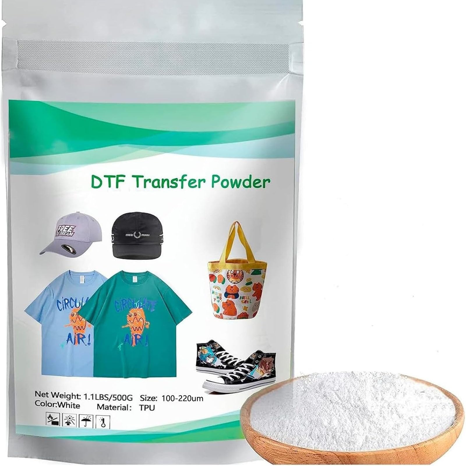 PUNEHOD DTF Transfer Powder White Digital Transfer Hot Melt Adhesive - 500g / 17.6oz Preheat Powder for All Fabric, Including Light or Dark Colored Garments, Compatible with All DTF and DTG Printers