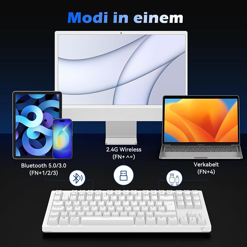 TECURS Wireless Mechanikus Gamer Billentyűzet 80% TKL QWERTZ Piros Switch RGB