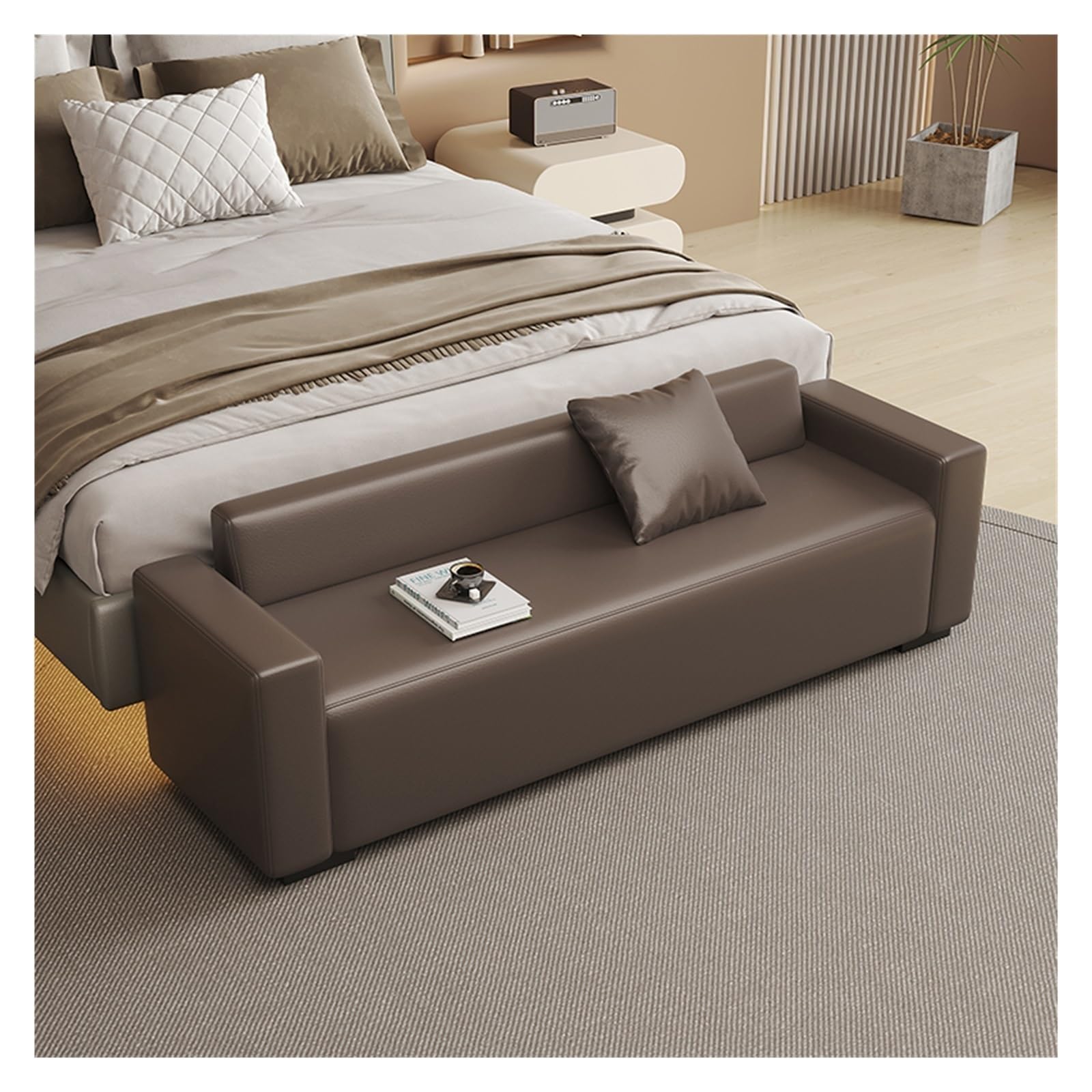 Schlafzimmerbank mit gepolstertem Sitz und Massivholzbeinen, kleine Eingangsbank für Wohnzimmer, Esszimmer, Schlafzimmer, Bettbank, 180 x 55 x 60 cm :