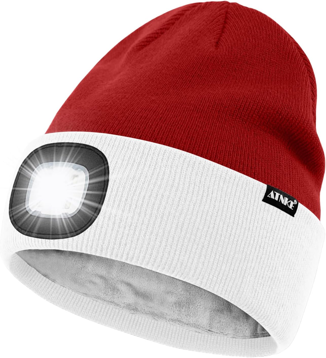 ATNKE LED Lighted Beanie Hat,USB Rechargeable 4 LED Running Headlamp Lined Fleece Cap with Light Gift for Men and Women