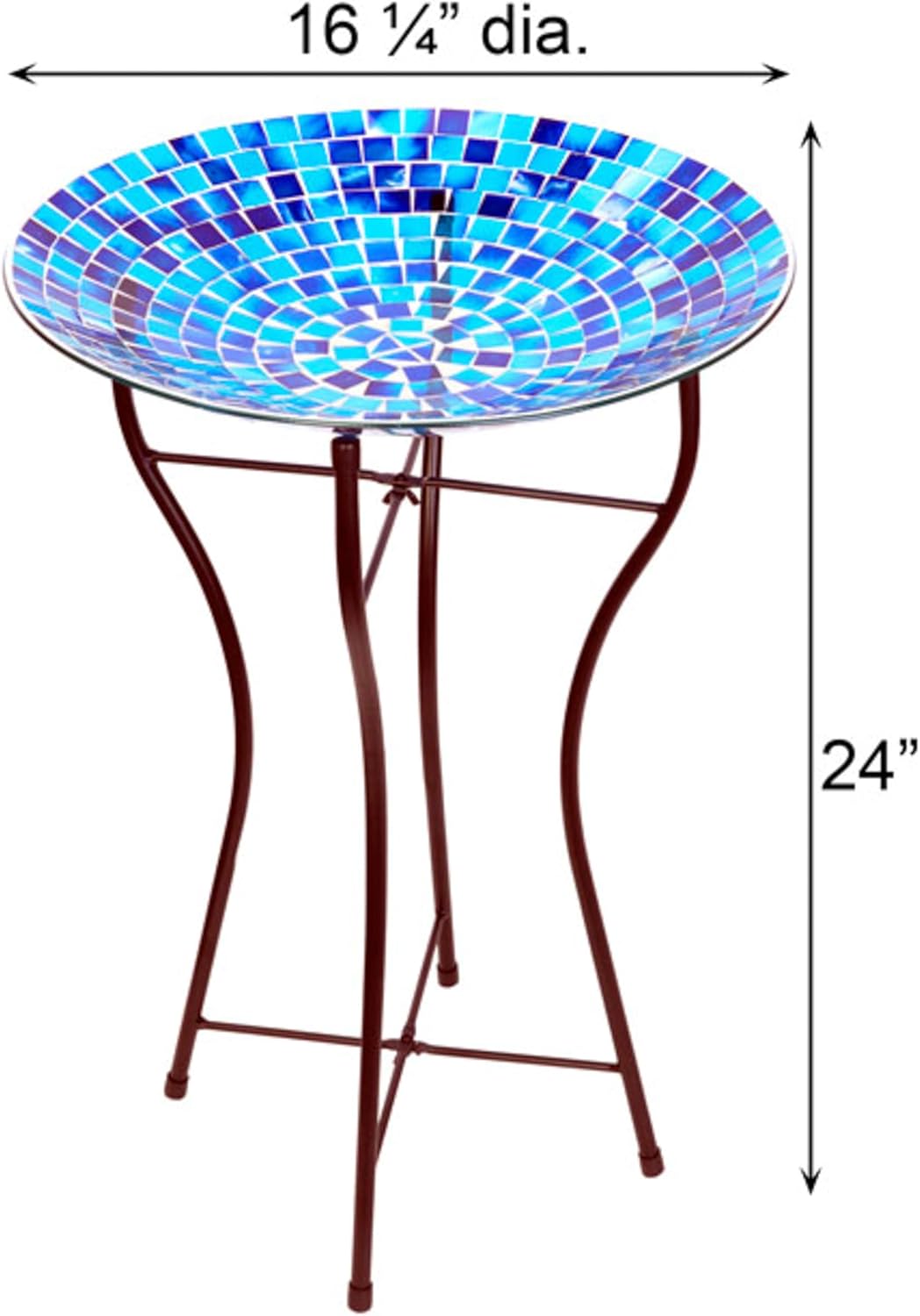 Audubon Blue Glass Mosaic Bird Bath with Folding Steel Stand – 15" Diameter Basin, 24" Tall – Outdoor Birdbath for Garden, Patio, or Yard – Vivid Blue Tiles, Easy to Clean, Weather-Resistant