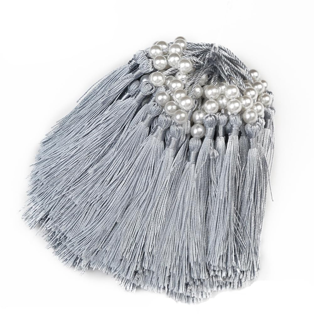 Wisafory Pack of 100 Beads Tassels Pendants Bookmark Tassels for Crafts Mini Tassel Pendant with Loop Colourful Tassels Handmade Silk Tassel for DIY Crafts Raspberry Decoration Grey