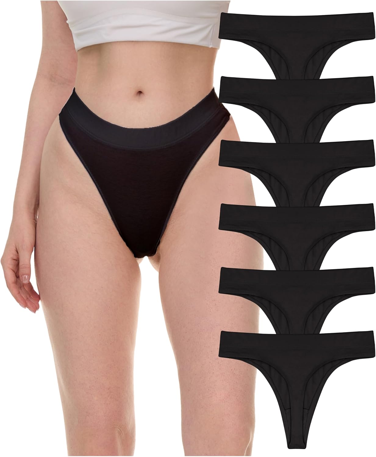 Sexy Basics Women's Active Sport Thongs | Cotton Hi Waist Underwear - Multi Packs