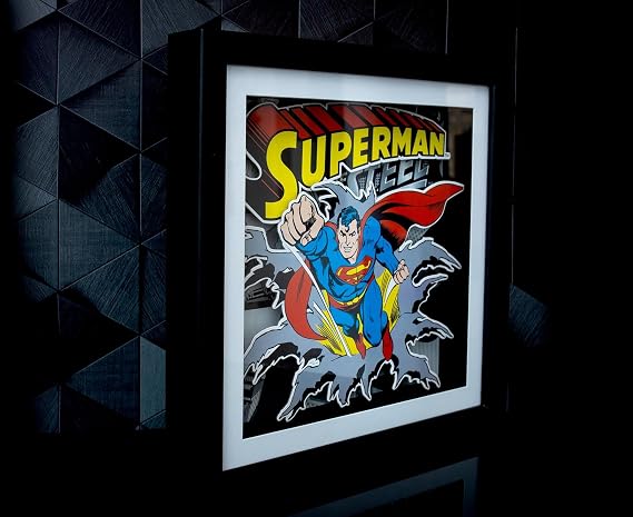 DC Comics Superman Man of Steel Wood Frame 3D Shadow Box Wall Art with Glass | 15 x 15 Inches
