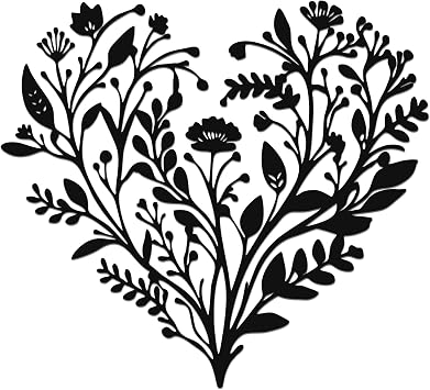 JEWLOVE Floral Heart Wall Art, Metal Flowers Decor | Heart filled with metal flowers and leaves; botanical wall decor for living room, bedroom; 12.2x11in; love, valentine gift