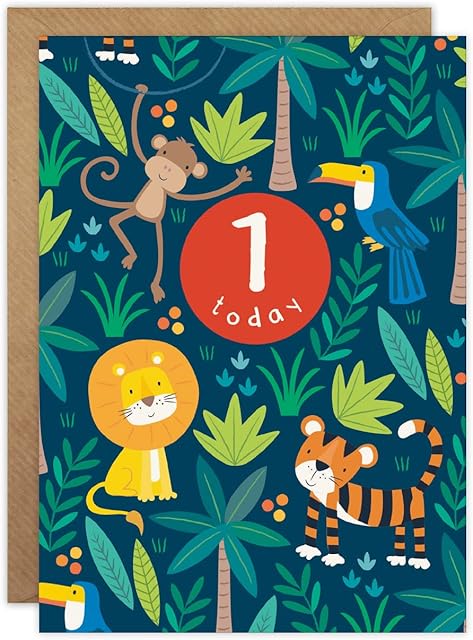 Age 1 Blue Jungle Birthday Card by James Ellis
