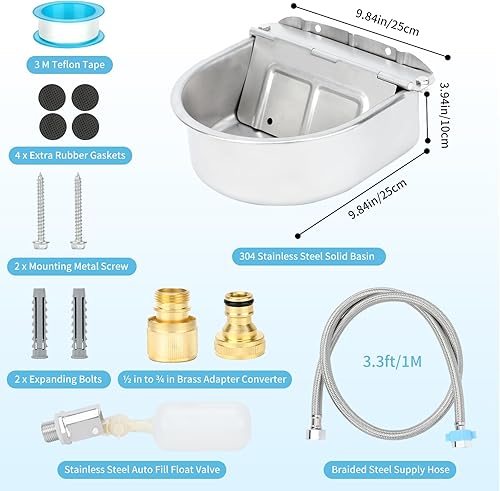 Miniatura 5 de FHTONGE Dispensador automático de agua para perros de acero inoxidable 304 con drenaje y válvulas de flotador, bebedero grande para perros grandes