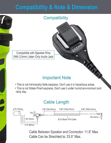 Miniatura 7 de Auriculares de tubo acústico para altavoz micrófono o radio transportados cerca del hombro o del pecho, conector de 0.138in, longitud del cable