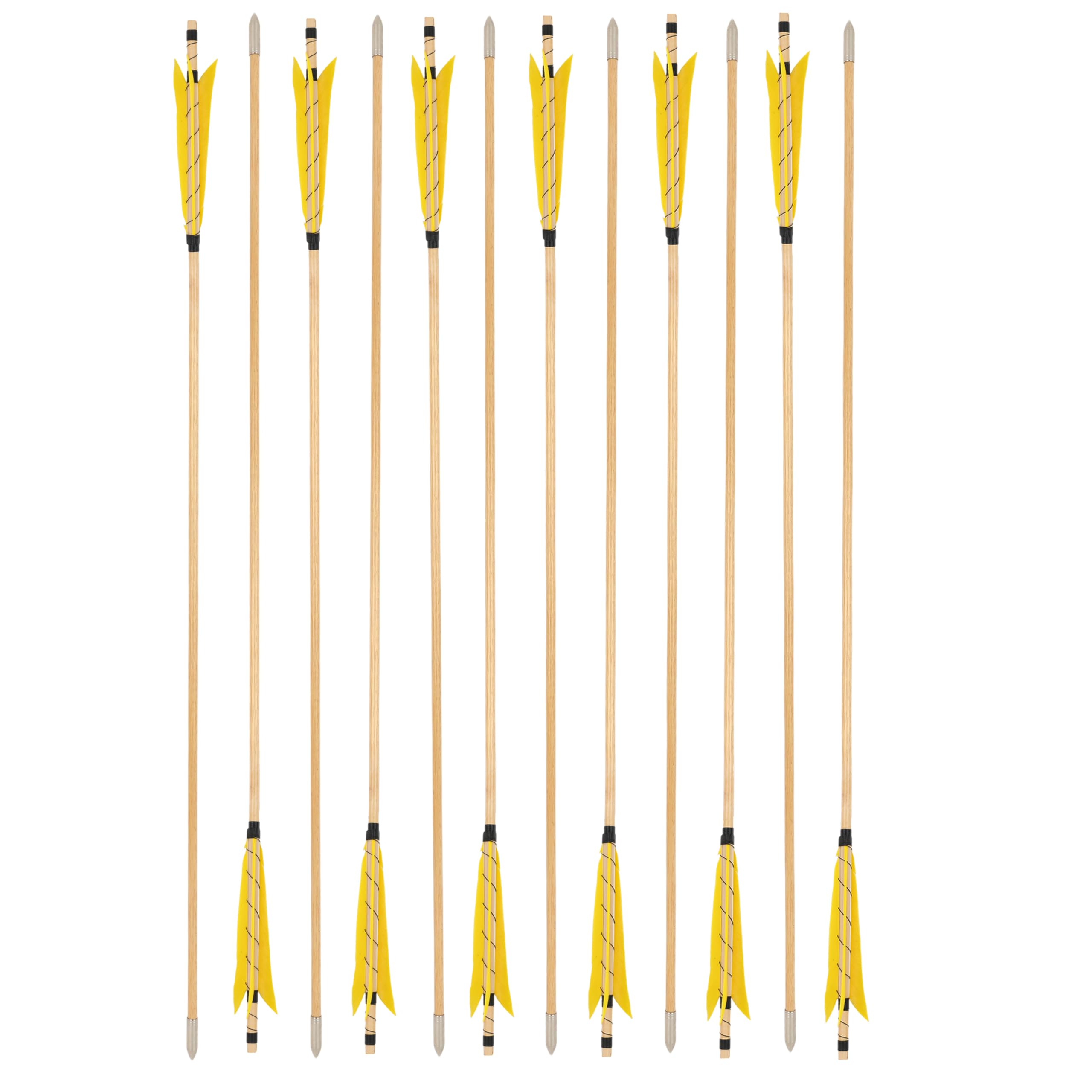SHARROW 6/12pcs Tir à l'arc Flèches de Bois Flèches de Chasse Traditionnelles Arbre de Flèche en Bois avec 5" Plumes Naturelles Métal Pointe de Flèche