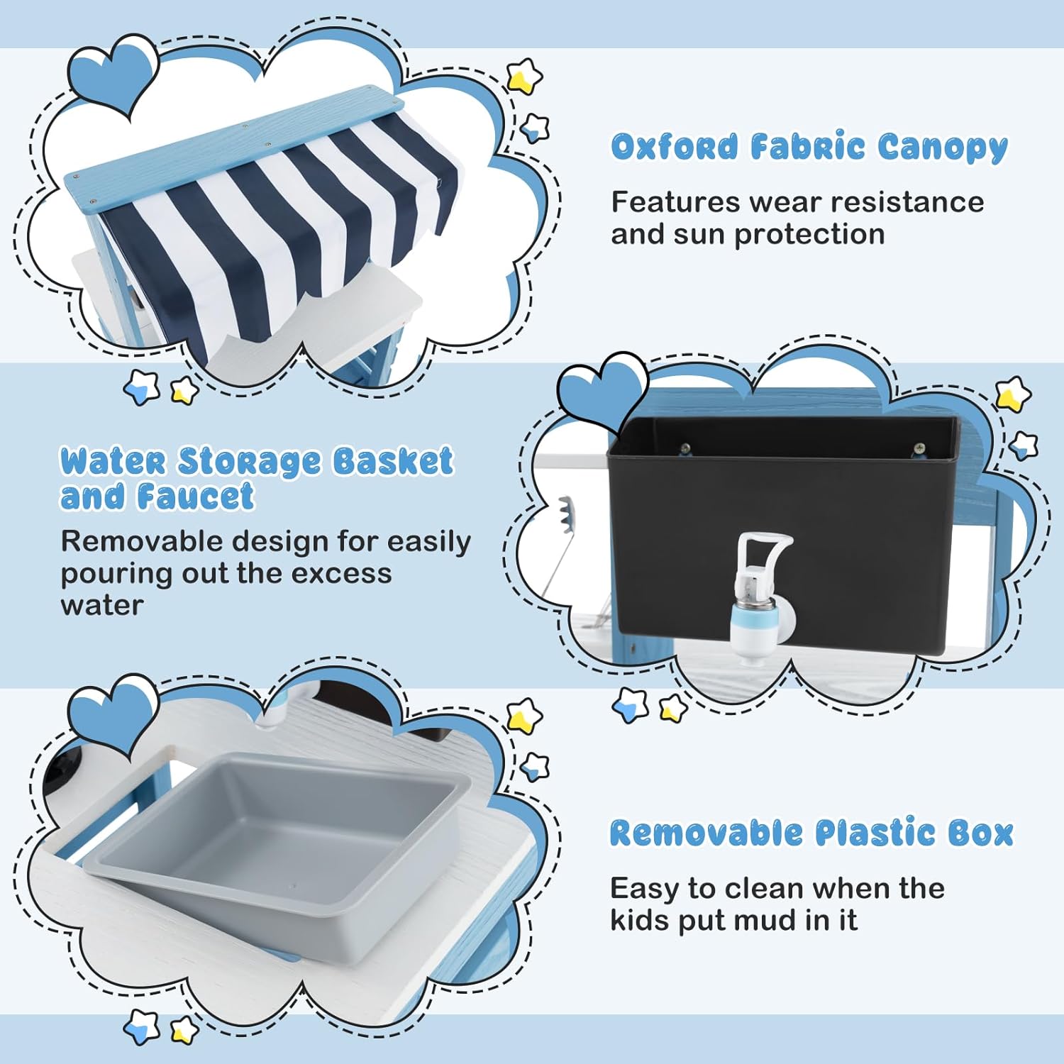 HONEY JOY Mud Kitchen, 2 in 1 Outdoor Play Kitchen for Toddlers & Grocery Store Pretend Play, Water Tank & Sink, Fabric Canopy, Double Side Fir Wood Mud Table for Kids Outdoors