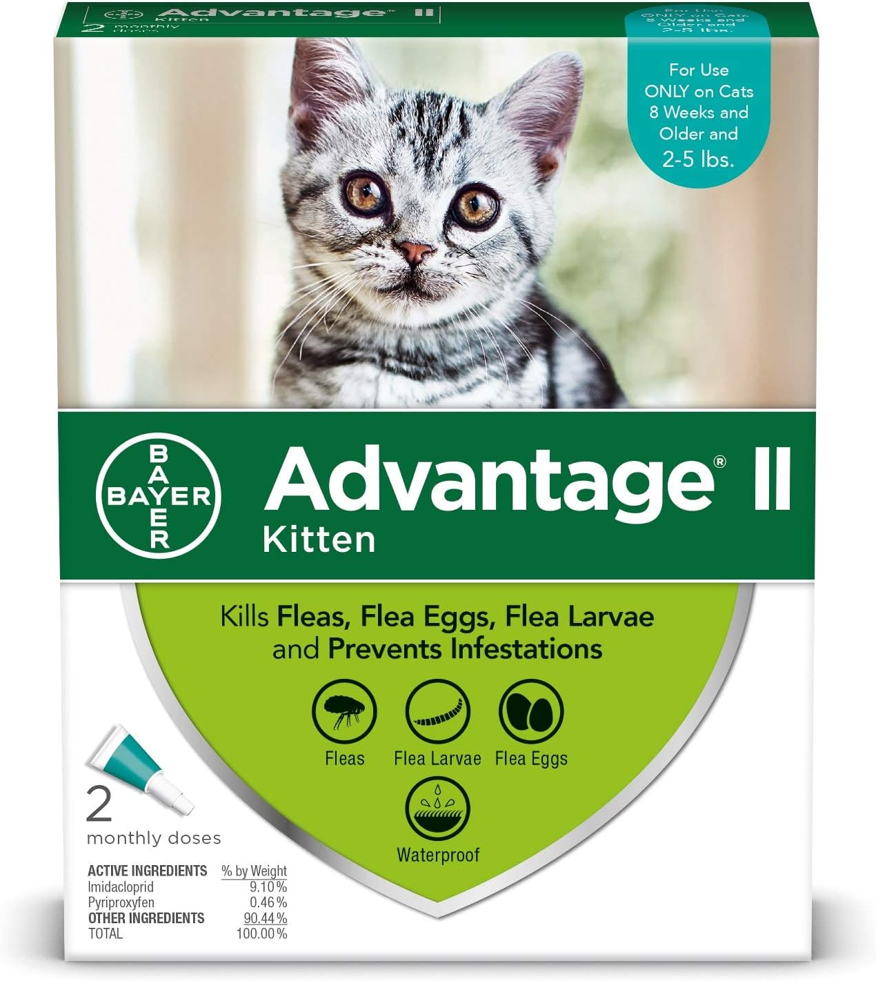 Advantage II Once-A-Month Cat & Kitten Topical Flea Treatment, 2 to 5 lbs.