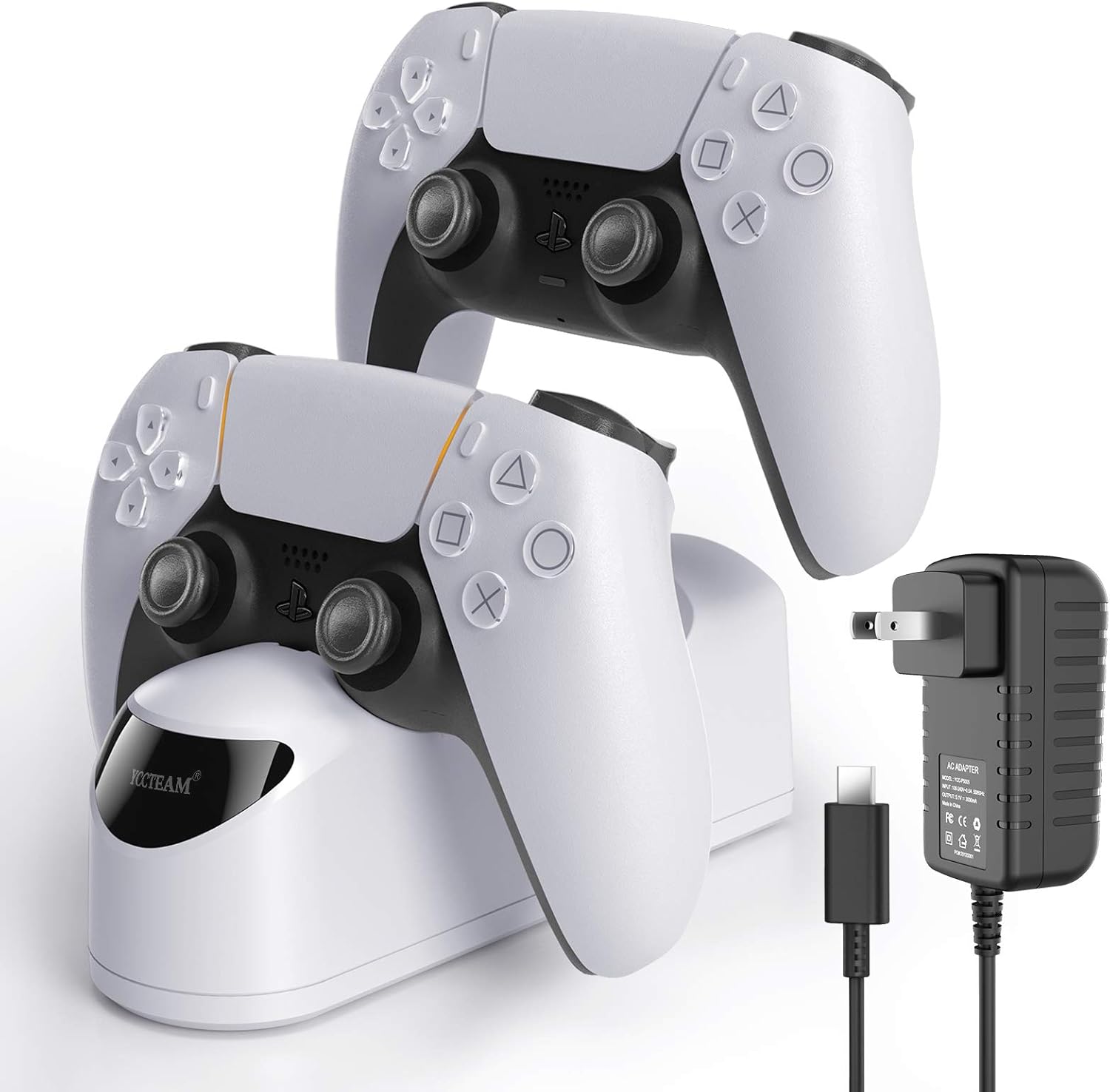 YCCTEAM PS5 Charging Station, PS5 Charging Dock for Dual Controller, Fast PS5 Charger for Remote, PS5 Charger Station with USB Type C and LED Indicator