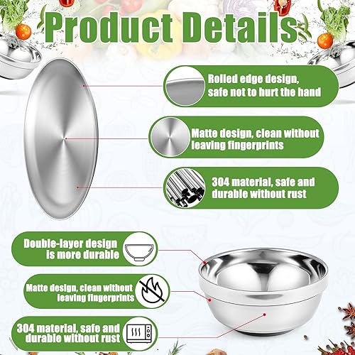 Miniatura 3 de Sunnyray Platos y cuencos de acero inoxidable 304 platos y cuencos de metal para campamento, reutilizables, de 13 onzas, cuencos de acero para cena,
