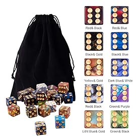 AUSTOR 100 Pcs 6 Sided Dice Set 10 Two Tone Colors Dice with Gold Pips Square Corner Dice(Free Pouch)