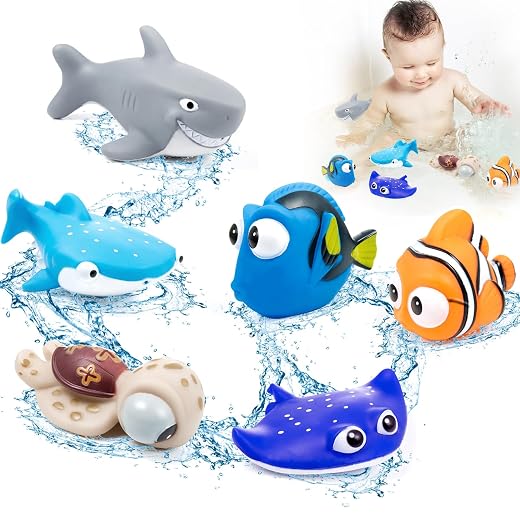 MOOKLIN ROAM Pack of 6 Children's Bath Toys, Floating Water Toy, Children's Gift, Ocean Bath Toy, Sand Toy for Boys Girls 2 3 4 5 Years, Bath and Swimming Pool