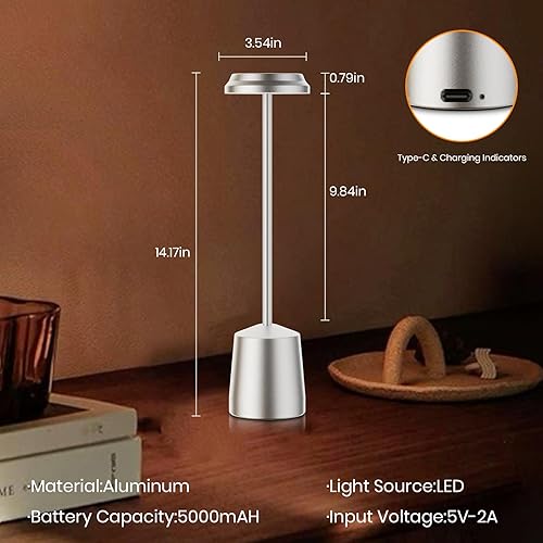 Miniatura 2 de Lámparas de mesa LED inalámbricas, luz de mesa portátil recargable de 5000 mAh, funciona con pilas, control táctil de atenuación continua de 3