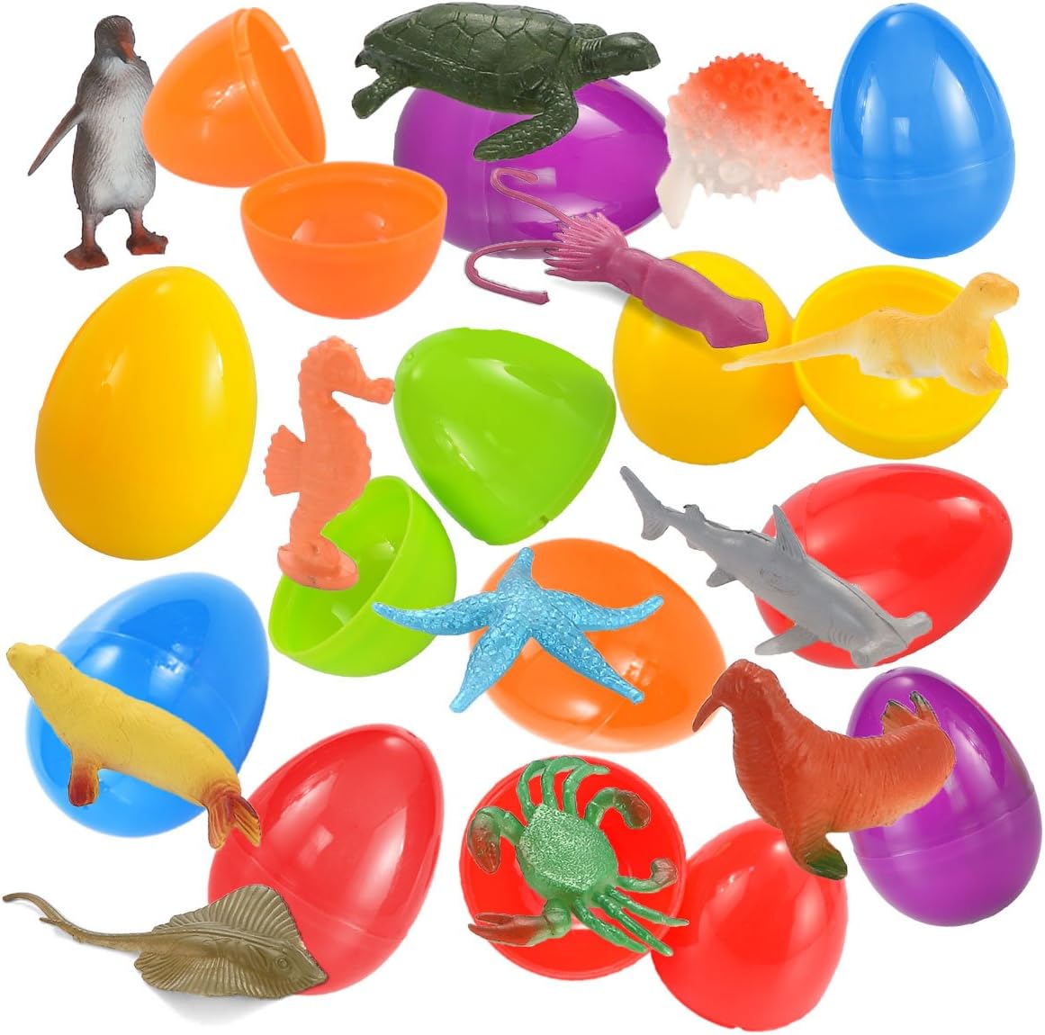 JOYIN 48 Pieces Easter Eggs Prefilled with Assorted Natural World Animal Figures Easter Basket Stuffer for Kids Easter Egg Stuffers Fillers