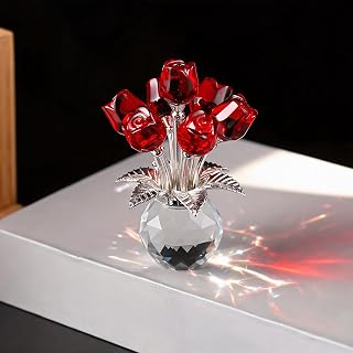 Crystal Figurine with Projected Light Display Elegant Decor | light-projecting crystal ornament, red hue, hand-finished figurine, ambient lighting decor, non-electronic optical effect