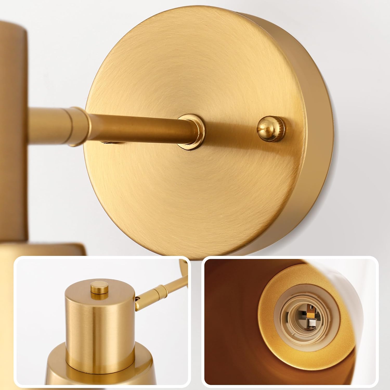 DORESshop Battery Operated Wall Sconces Set of Two, Dimmable & Adjustable Gold Wall Lights, Rechargeable Wireless Wall Sconce with Remote, Not Hardwired LED Wall Lamps for Bedroom Living Room E26