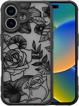 XIZYO for iPhone 16 Case, Floral Rose Cute Phone Case for Women Girls Aesthetic Pattern Print Slim TPU Bumper Shockproof Protective Cover for iPhone 16 6.1 Inch, Black
