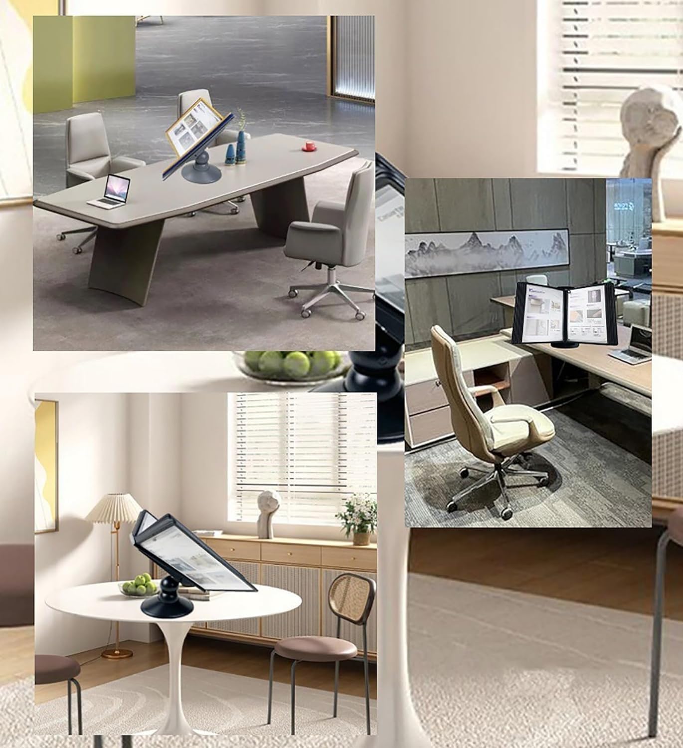 Adjustable Desk Flip File Holder, Wall/Desktop Reference System, 10 Double-Sided Display Pockets, Rotating Desktop Promotional Display Rack, Office Desk Organizers and Accessories, Space Sav