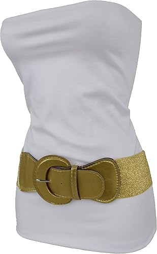 Miniatura 9 de tfj Mujeres Cintura Elástica tela moda Amplia Cinturón de cadera Cintura Alta Oro Big hebilla