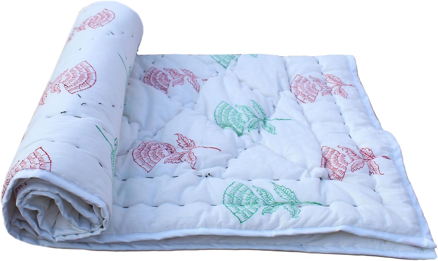 Aashita Creations Toddler Hand Work Kantha Cotton Baby Quilt, Bedspread Throw Floral Printed Baby Quilt_1098