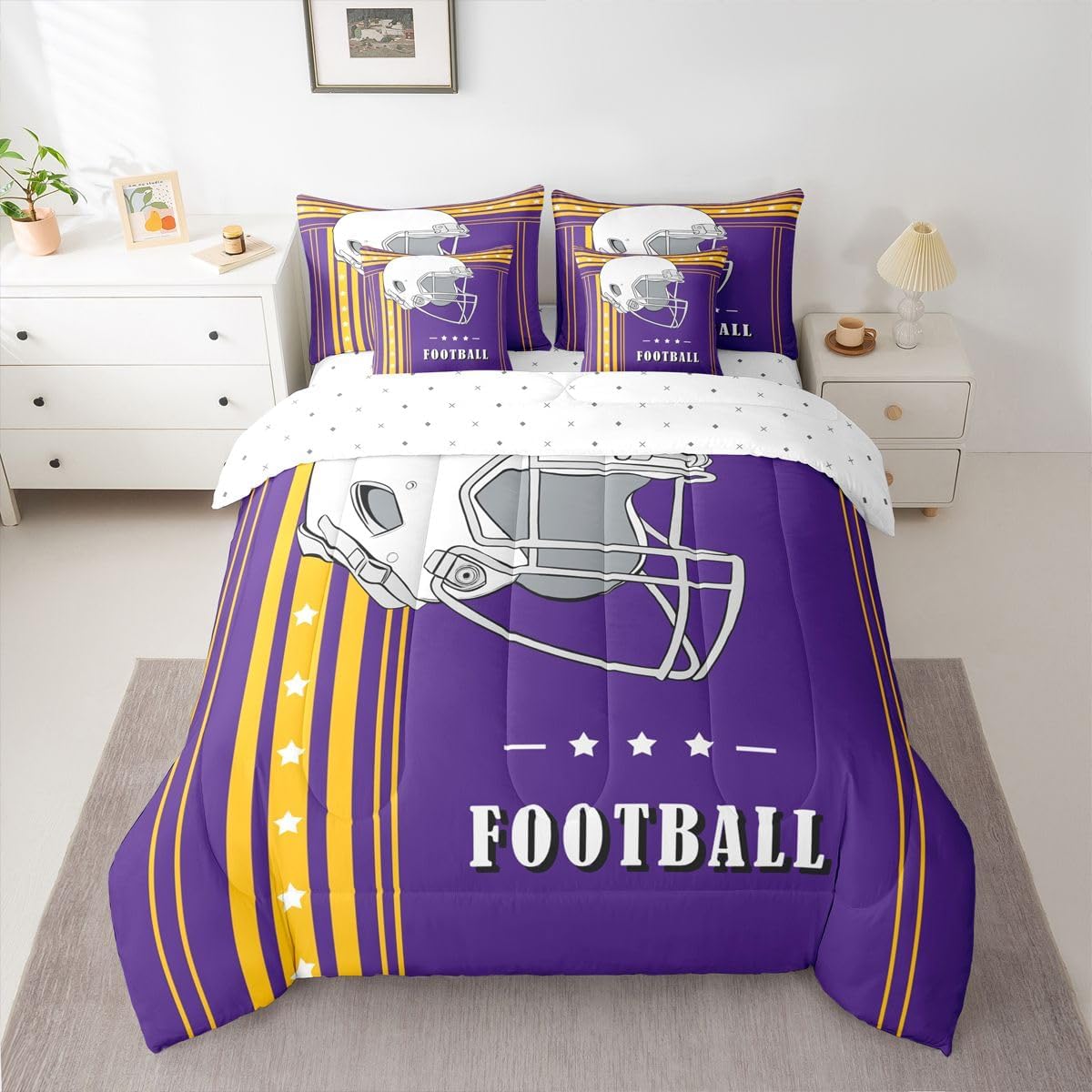 Erosebridal Twin Size 7-Piece Football Gifts Comforter Sets for Football Lovers Gridiron Comforter Set with Sheets(1 Comforter,1 Flat Sheet,1 Fitted Sheet,2 Pillowcases,2 Throw Pillow Covers) - Image 3