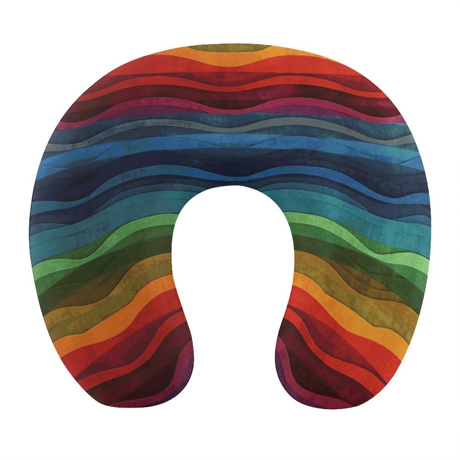 FekiLoot Rainbow Travel Pillow,U Shaped Office Napping Pillow Support Neck and Head Comfortable Travel Neck Pillow U Shape Sleeping Essentials for Long Haul Flights