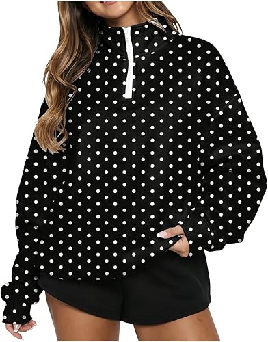 Women's Quarter Zip Oversized Sweatshirt Fleece Mock Neck Pullover Tops