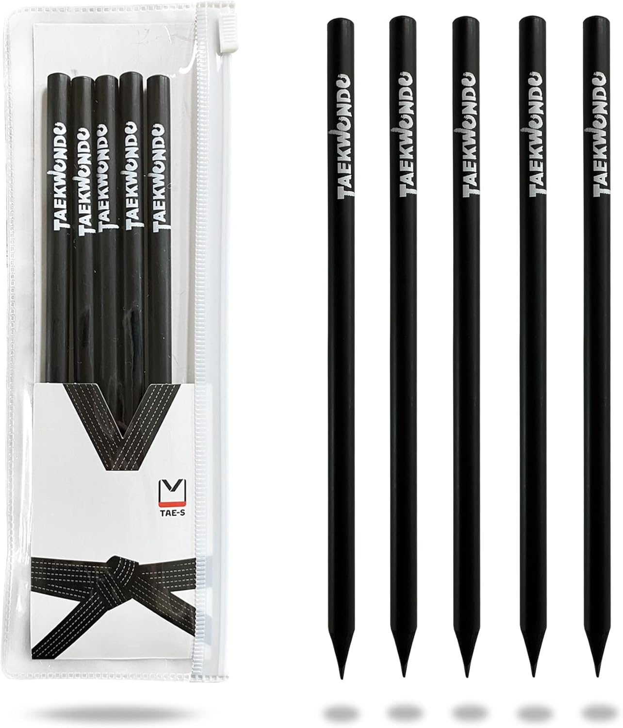 TAE-S Taekwondo Pencils HB Wood Cased with White Clear PVC Pencil Case Thoughtful Gift Idea for Martial Arts Students (6 Packs of 5 (30 Count), White)